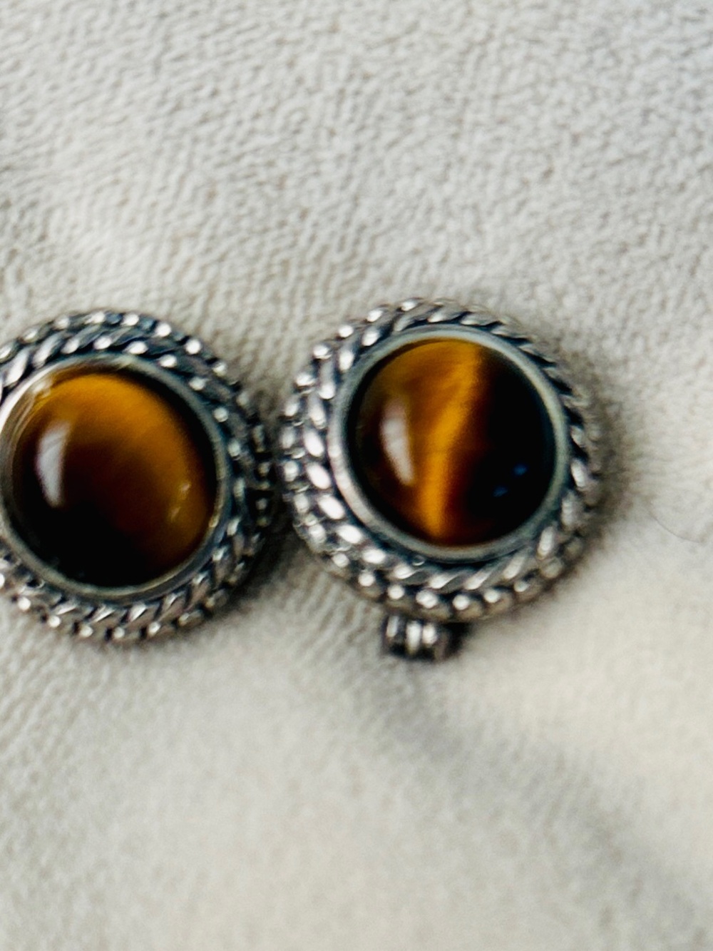 Premier Designs Tigers Eye Earrings Semi-Precious Stone Gem Silver Tone Metal